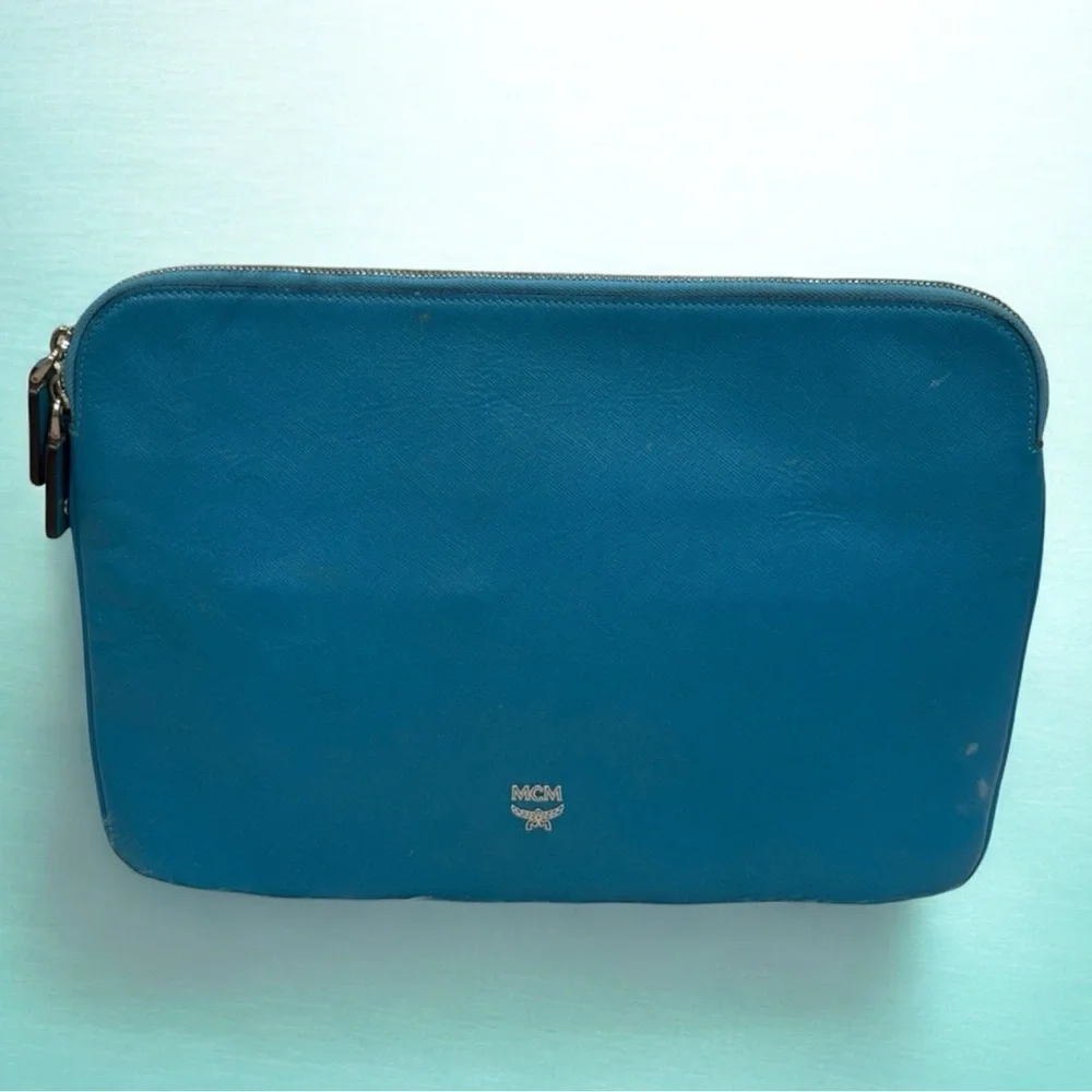 MCM Teal Blue Leather Laptop Sleeve